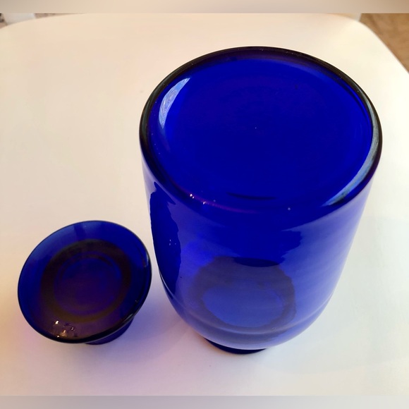 Vintage Cobalt Blue Glass Apothecary Bottle w/Ground Glass Neck & Lid Stopper - Picture 13 of 14